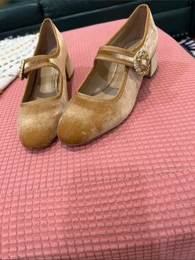 Sam Edelman Camel Velvet Mary Jane Flats with Decorative Buckle. Brand new wot